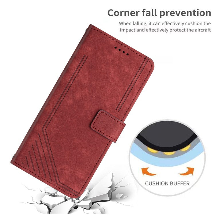 Wallet Case for Motorola Edge 60 Fusion 5G / Edge (2025) 5G Imprinted Lines Leather Phone Cover with Stand - Red