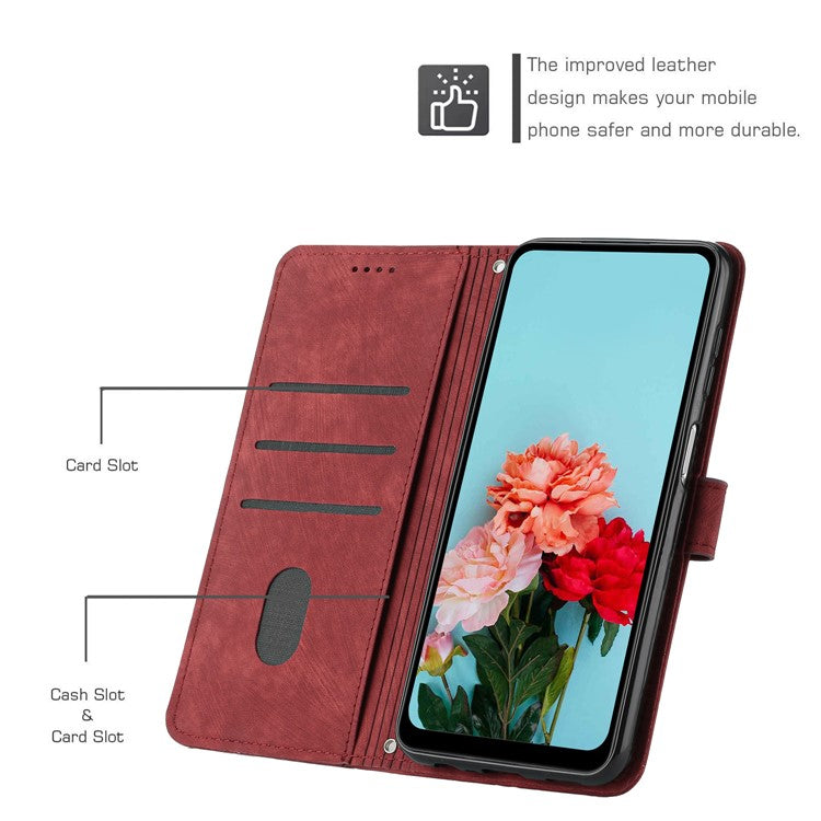 Wallet Case for Motorola Edge 60 Fusion 5G / Edge (2025) 5G Imprinted Lines Leather Phone Cover with Stand - Red