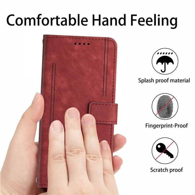 Wallet Case for Motorola Edge 60 Fusion 5G / Edge (2025) 5G Imprinted Lines Leather Phone Cover with Stand - Red