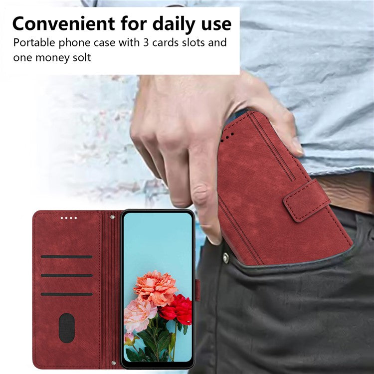 Wallet Case for Motorola Edge 60 Fusion 5G / Edge (2025) 5G Imprinted Lines Leather Phone Cover with Stand - Red