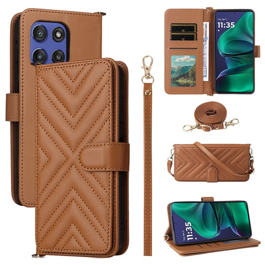 For Motorola Edge 60 Stylus 5G / Moto G Stylus 5G (2025) Case with Shoulder / Wrist Strap Leather Phone Cover Stand Wallet  - Brown