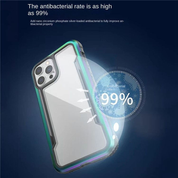 DEFENSE For iPhone 14 Pro Max Anti-bacteria PC+TPU+Aluminum Alloy Phone Case Crystal Clear Drop-proof Back Cover - Multi-color