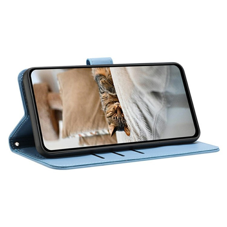 Wallet Case for Motorola Edge 60 Fusion 5G / Edge (2025) 5G Cats Imprint Leather Phone Cover with Strap - Blue