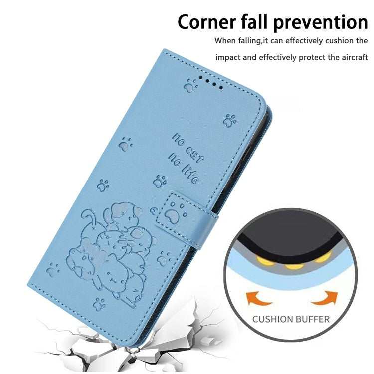 Wallet Case for Motorola Edge 60 Fusion 5G / Edge (2025) 5G Cats Imprint Leather Phone Cover with Strap - Blue