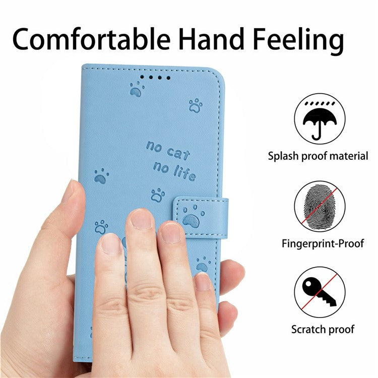 Wallet Case for Motorola Edge 60 Fusion 5G / Edge (2025) 5G Cats Imprint Leather Phone Cover with Strap - Blue