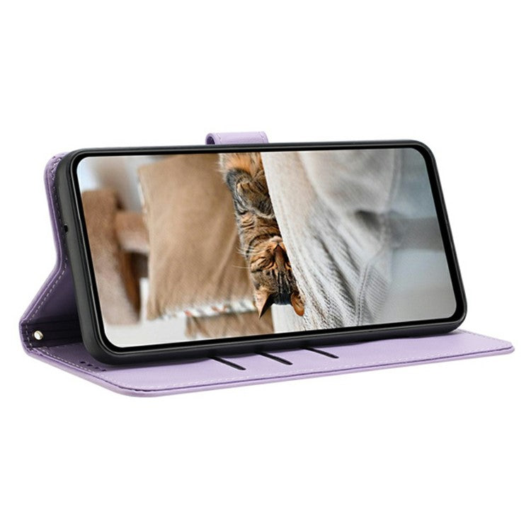 Wallet Case for Motorola Edge 60 Fusion 5G / Edge (2025) 5G Cats Imprint Leather Phone Cover with Strap - Purple