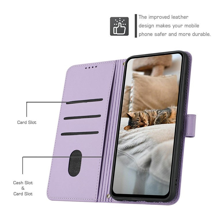 Wallet Case for Motorola Edge 60 Fusion 5G / Edge (2025) 5G Cats Imprint Leather Phone Cover with Strap - Purple