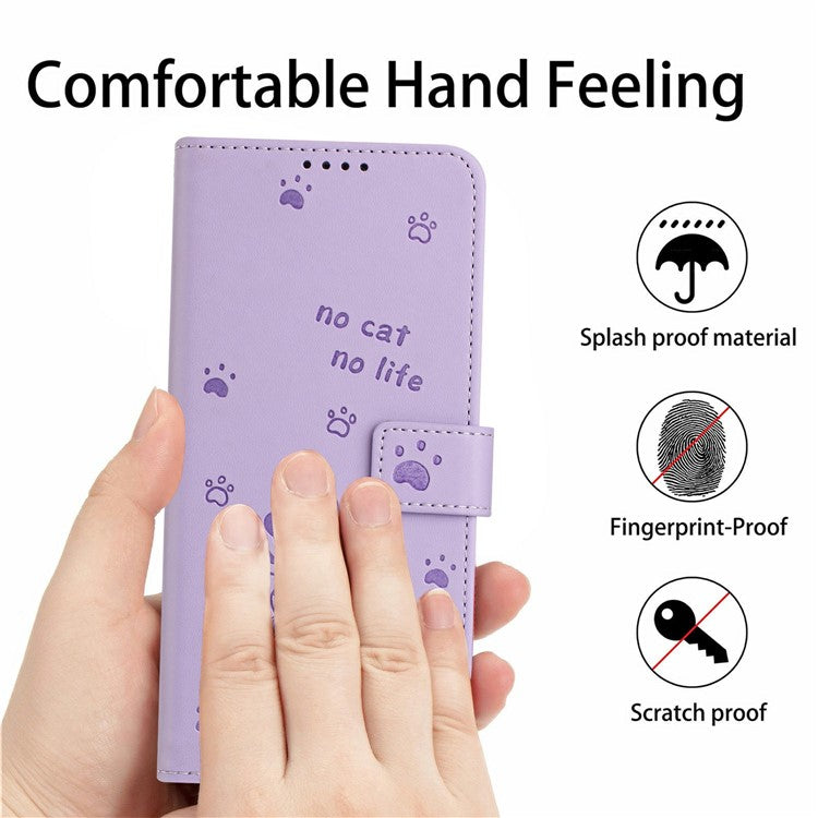 Wallet Case for Motorola Edge 60 Fusion 5G / Edge (2025) 5G Cats Imprint Leather Phone Cover with Strap - Purple