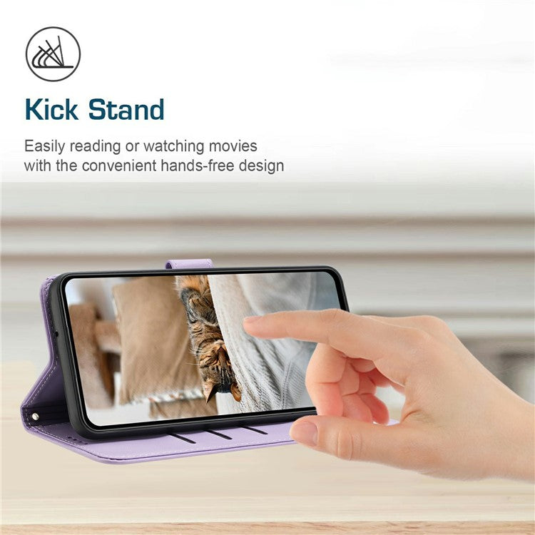 Wallet Case for Motorola Edge 60 Fusion 5G / Edge (2025) 5G Cats Imprint Leather Phone Cover with Strap - Purple