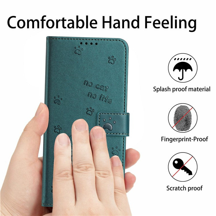 Wallet Case for Motorola Edge 60 Fusion 5G / Edge (2025) 5G Cats Imprint Leather Phone Cover with Strap - Blackish Green