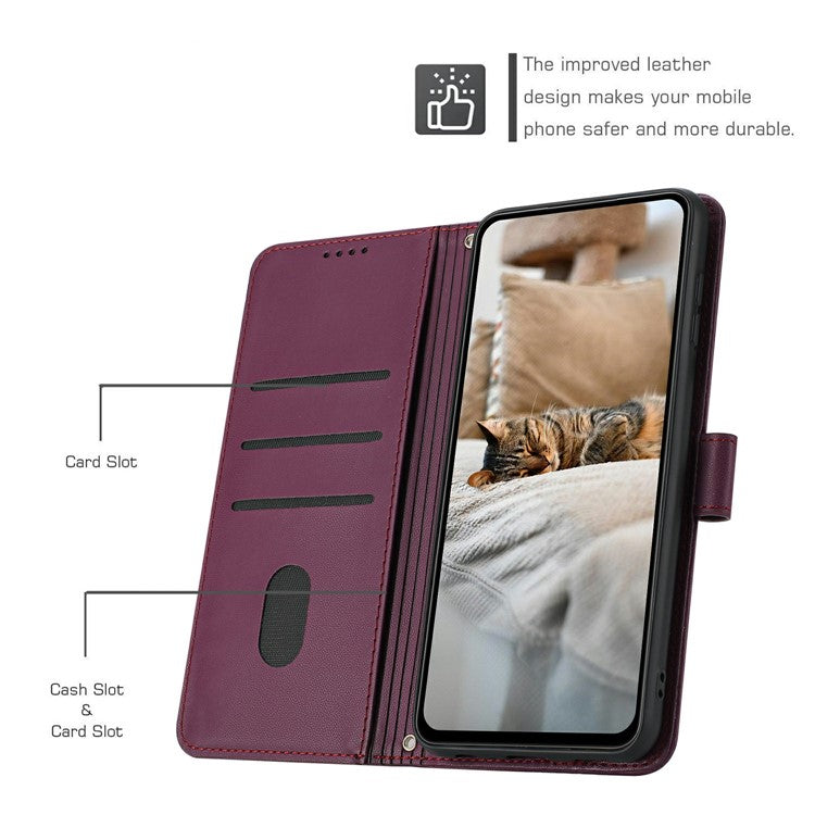Wallet Case for Motorola Edge 60 Fusion 5G / Edge (2025) 5G Cats Imprint Leather Phone Cover with Strap - Wine Red