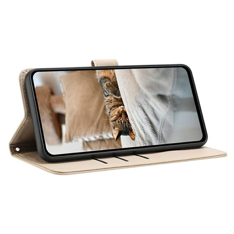 Wallet Case for Motorola Edge 60 Fusion 5G / Edge (2025) 5G Cats Imprint Leather Phone Cover with Strap - Beige