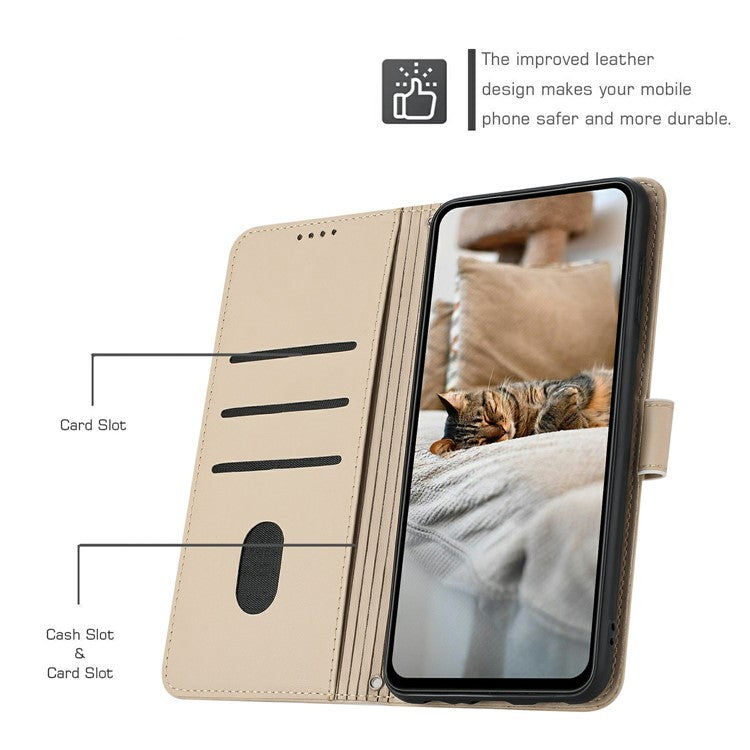 Wallet Case for Motorola Edge 60 Fusion 5G / Edge (2025) 5G Cats Imprint Leather Phone Cover with Strap - Beige