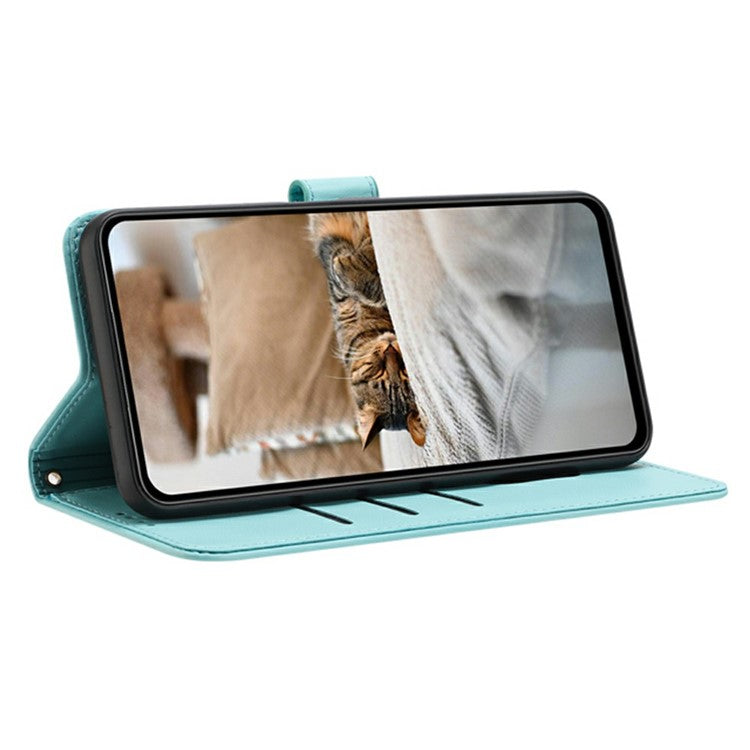 Wallet Case for Motorola Edge 60 Fusion 5G / Edge (2025) 5G Cats Imprint Leather Phone Cover with Strap - Green