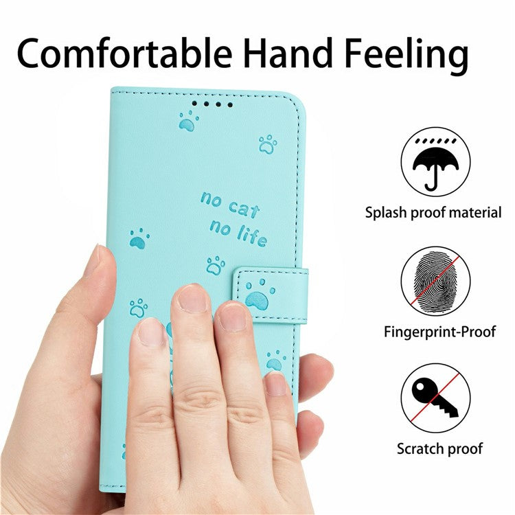 Wallet Case for Motorola Edge 60 Fusion 5G / Edge (2025) 5G Cats Imprint Leather Phone Cover with Strap - Green