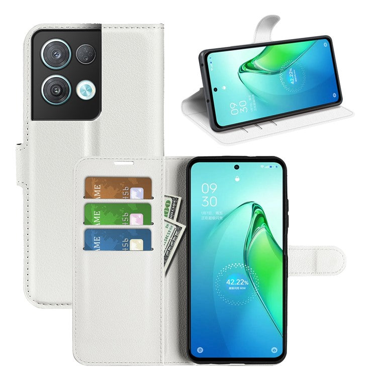 Anti-drop Phone Cover For Oppo Reno8 Pro+ (China) 5G / Reno8 Pro 5G (Global Version) Litchi Texture PU Leather Phone Case Wallet Stand - White