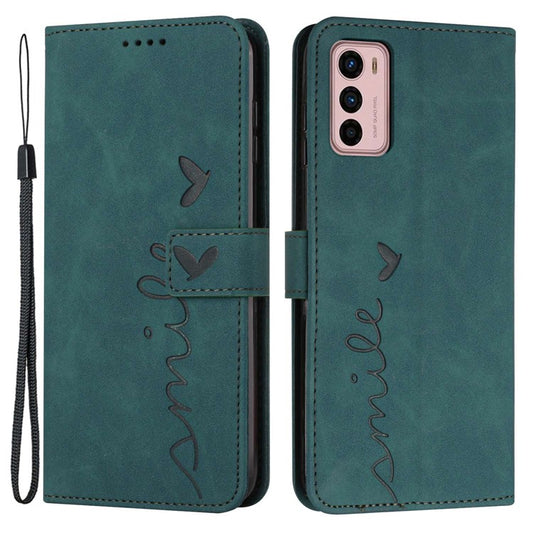 Skin-touch PU Leather Phone Case for Motorola Moto G42 4G, Imprinting Heart Pattern Stand Wallet Flip Phone Cover Shell - Green