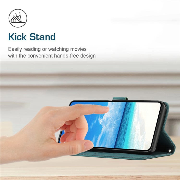 Skin-touch PU Leather Phone Case for Motorola Moto G42 4G, Imprinting Heart Pattern Stand Wallet Flip Phone Cover Shell - Green