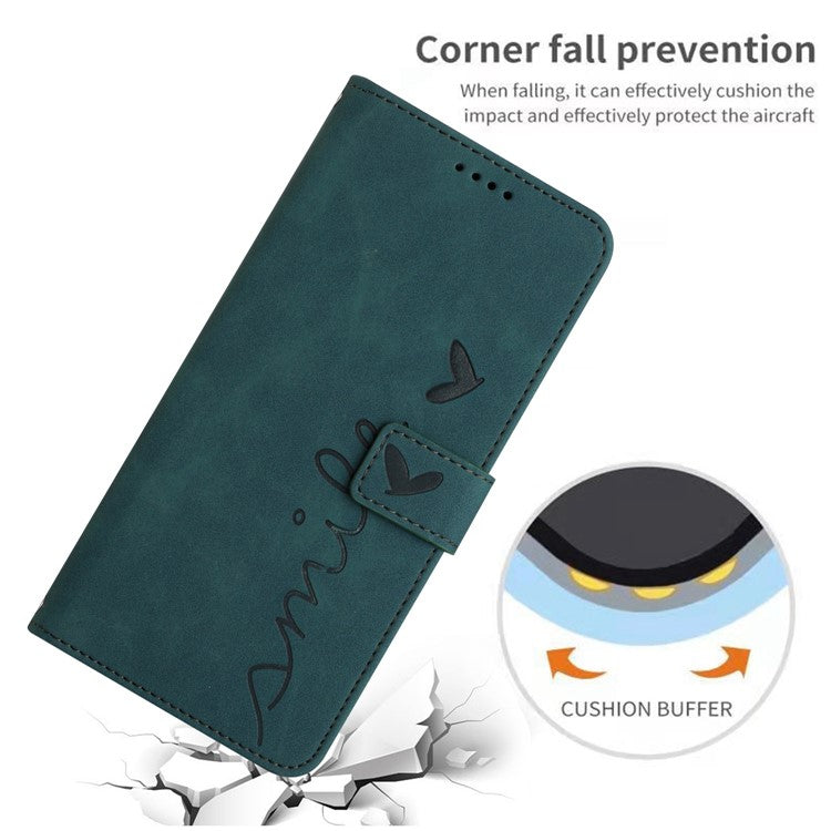 Skin-touch PU Leather Phone Case for Motorola Moto G42 4G, Imprinting Heart Pattern Stand Wallet Flip Phone Cover Shell - Green