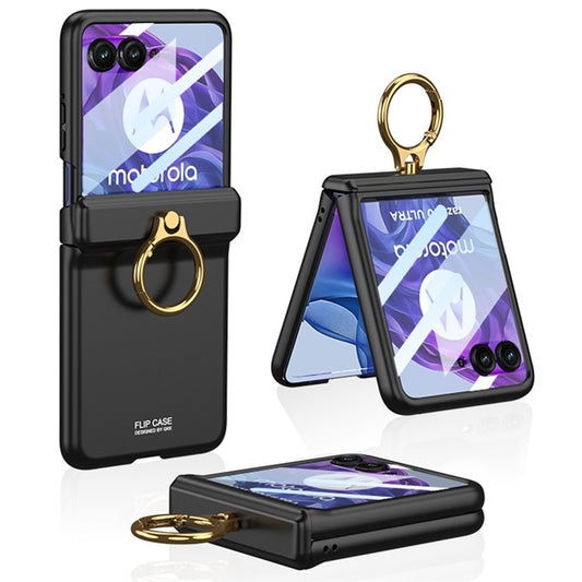 GKK For Motorola Razr 50 Ultra 5G Hard PC Kickstand Phone Case Magnetic Hinge Protection Cover with Small Screen Film - Black