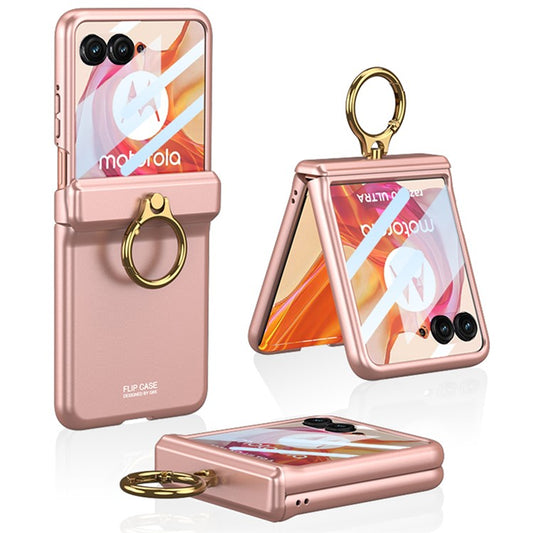 GKK For Motorola Razr 50 Ultra 5G Hard PC Kickstand Phone Case Magnetic Hinge Protection Cover with Small Screen Film - Pink