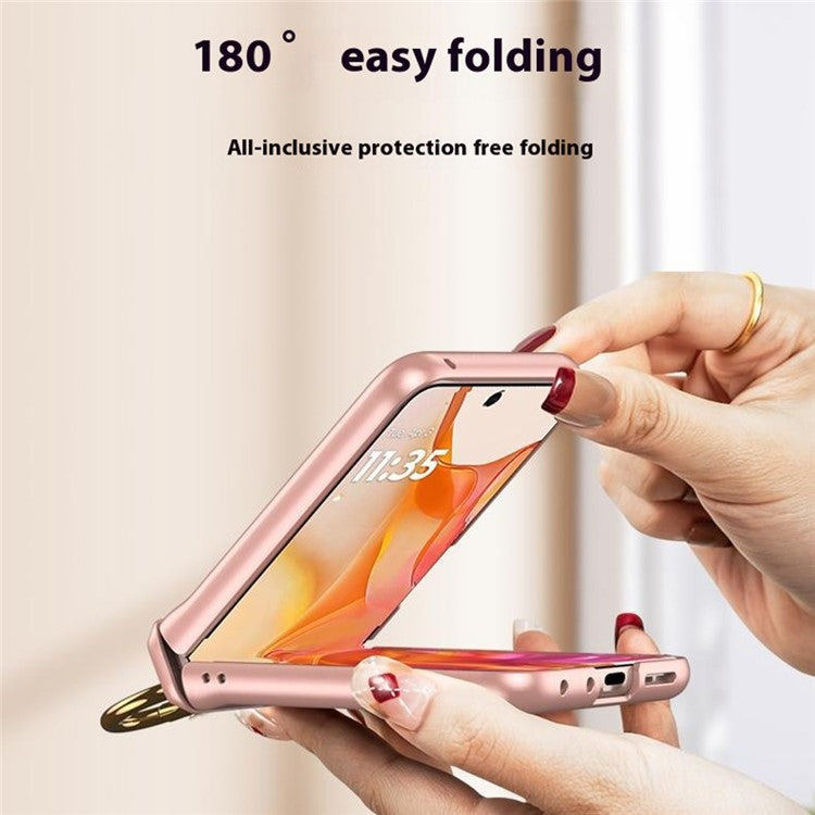 GKK For Motorola Razr 50 Ultra 5G Hard PC Kickstand Phone Case Magnetic Hinge Protection Cover with Small Screen Film - Pink