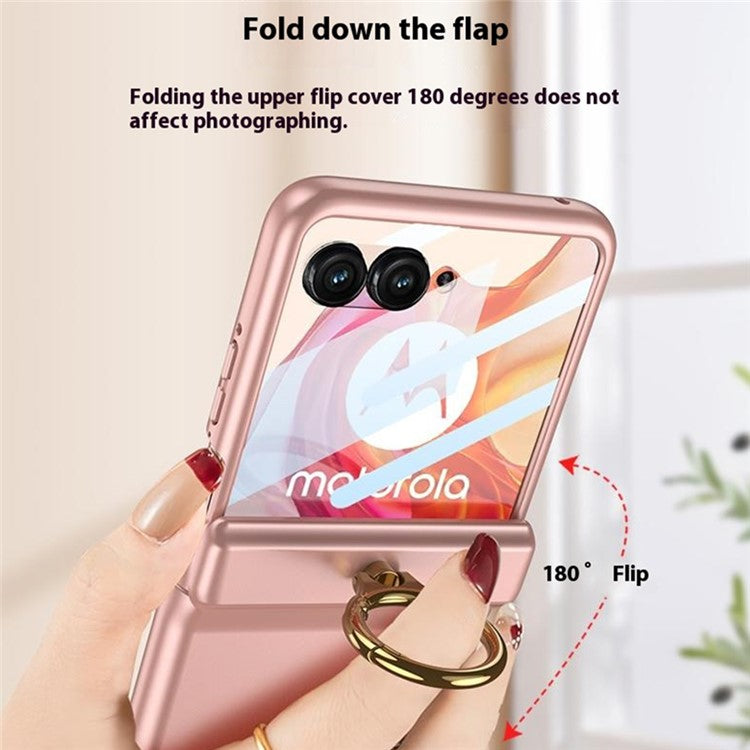 GKK For Motorola Razr 50 Ultra 5G Hard PC Kickstand Phone Case Magnetic Hinge Protection Cover with Small Screen Film - Pink