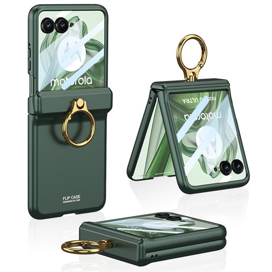 GKK For Motorola Razr 50 Ultra 5G Hard PC Kickstand Phone Case Magnetic Hinge Protection Cover with Small Screen Film - Midnight Green