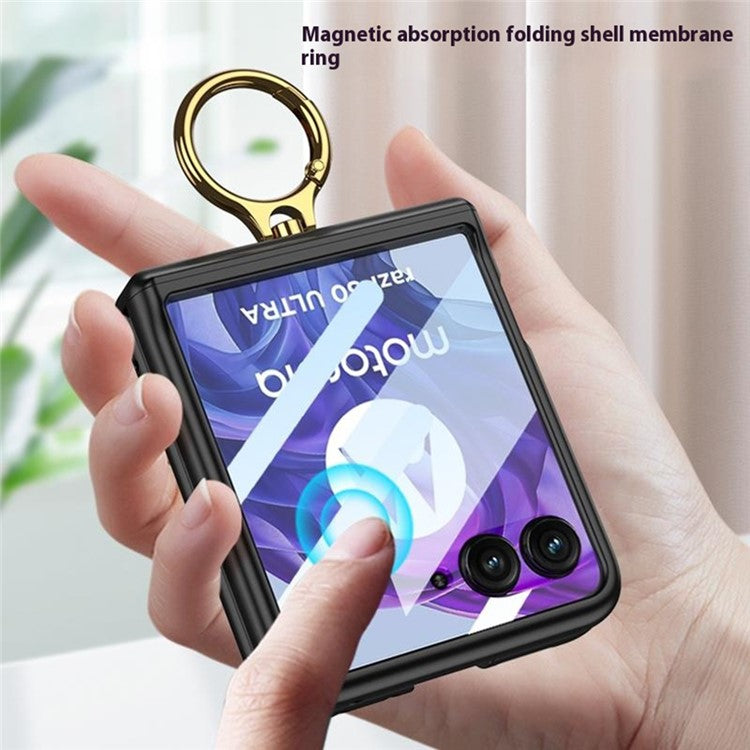 GKK For Motorola Razr 50 Ultra 5G Hard PC Kickstand Phone Case Magnetic Hinge Protection Cover with Small Screen Film - Midnight Green