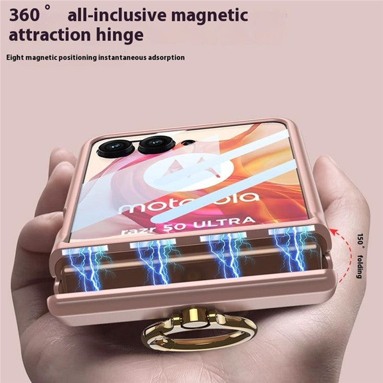 GKK For Motorola Razr 50 Ultra 5G Hard PC Kickstand Phone Case Magnetic Hinge Protection Cover with Small Screen Film - Midnight Green