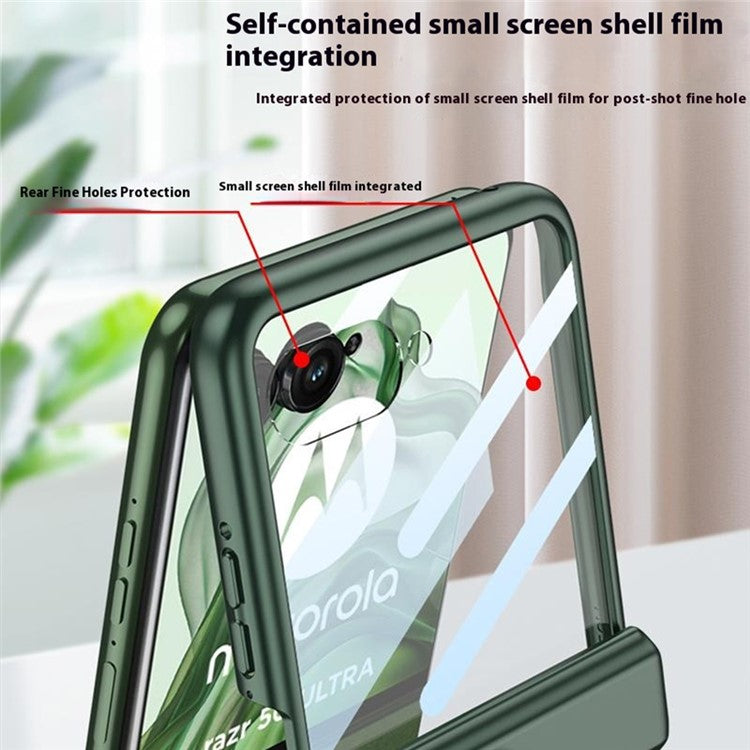 GKK For Motorola Razr 50 Ultra 5G Hard PC Kickstand Phone Case Magnetic Hinge Protection Cover with Small Screen Film - Midnight Green