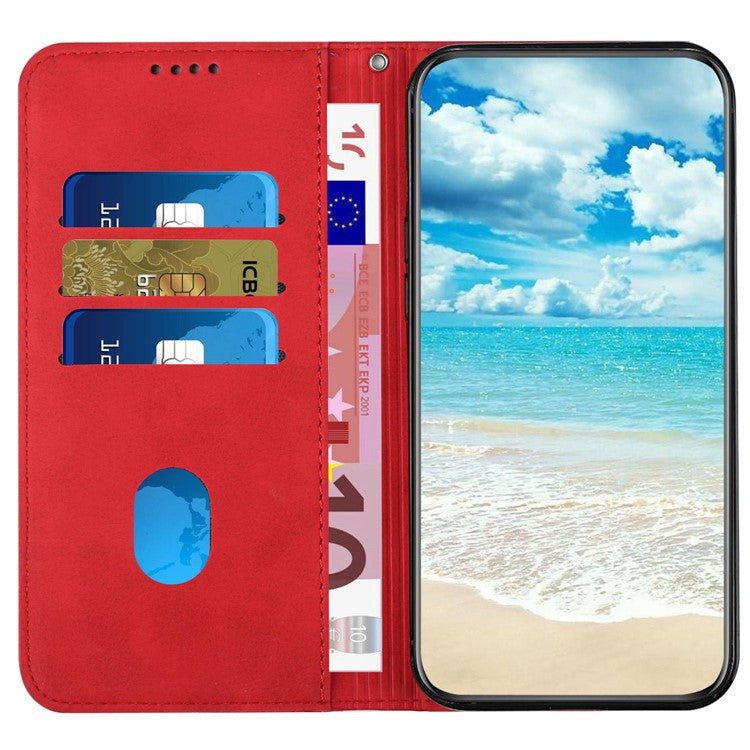 Rhombus Pattern Imprinted Phone Case for Motorola Moto G62 5G, Skin-touch PU Leather Wallet Stand Protective Cover - Red
