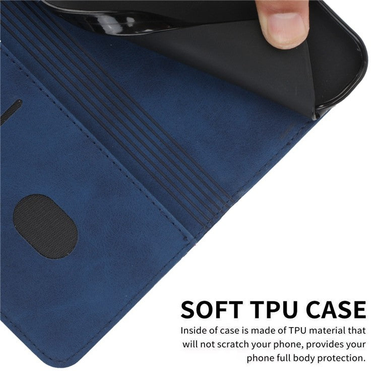 Rhombus Pattern Imprinted Phone Case for Motorola Moto G62 5G, Skin-touch PU Leather Wallet Stand Protective Cover - Sapphire