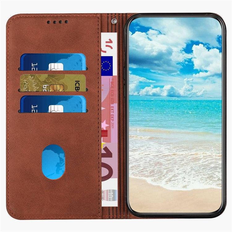 PU Leather Phone Case for Motorola Moto G42 4G, Rhombus Pattern Imprinted Skin-touch Cover Flip Stand Wallet Protective Shell - Brown