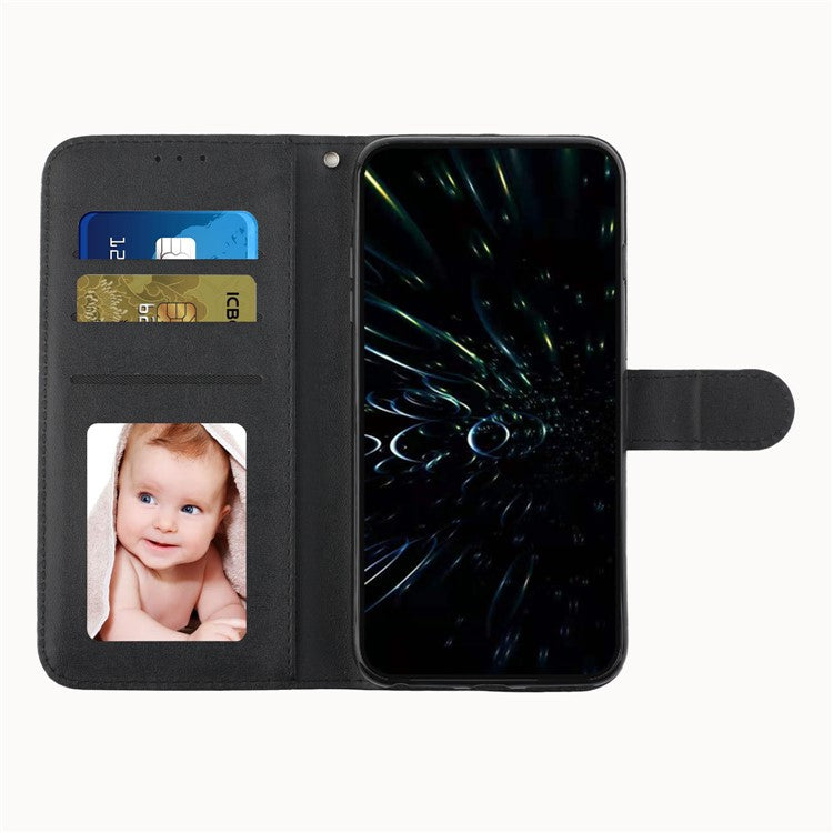 Stitching Design Cell Phone Case for Motorola Moto G62 5G, Inner TPU+PU Leather Shell Wallet Stand Phone Cover with Strap - Black