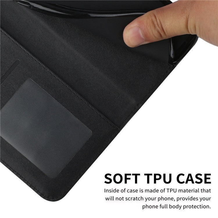 Stitching Design Cell Phone Case for Motorola Moto G62 5G, Inner TPU+PU Leather Shell Wallet Stand Phone Cover with Strap - Black