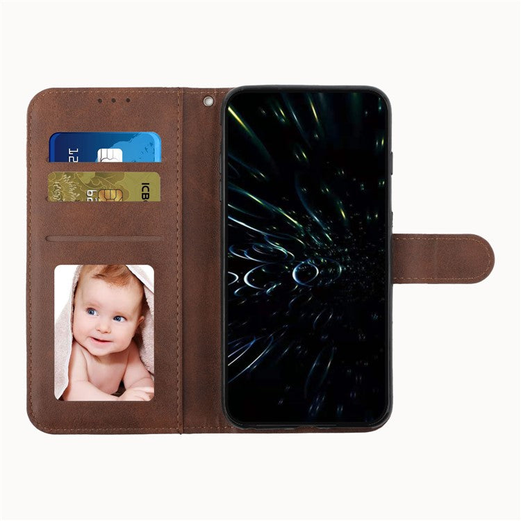 Stitching Design Cell Phone Case for Motorola Moto G62 5G, Inner TPU+PU Leather Shell Wallet Stand Phone Cover with Strap - Brown