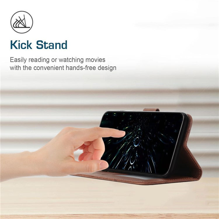 Stitching Design Cell Phone Case for Motorola Moto G62 5G, Inner TPU+PU Leather Shell Wallet Stand Phone Cover with Strap - Brown