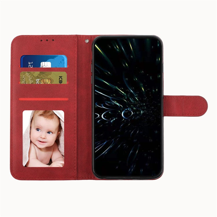 Stitching Design Cell Phone Case for Motorola Moto G62 5G, Inner TPU+PU Leather Shell Wallet Stand Phone Cover with Strap - Red