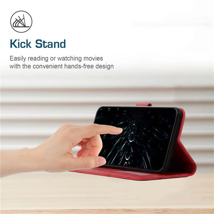 Stitching Design Cell Phone Case for Motorola Moto G62 5G, Inner TPU+PU Leather Shell Wallet Stand Phone Cover with Strap - Red