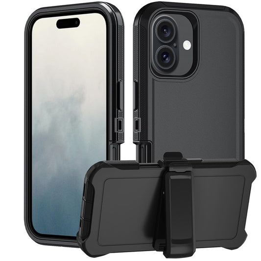 For iPhone 17 Rugged Case PC + TPU Cell Phone Cover with Back Clip Kickstand - Black