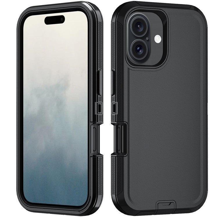 For iPhone 17 Rugged Case PC + TPU Cell Phone Cover with Back Clip Kickstand - Black