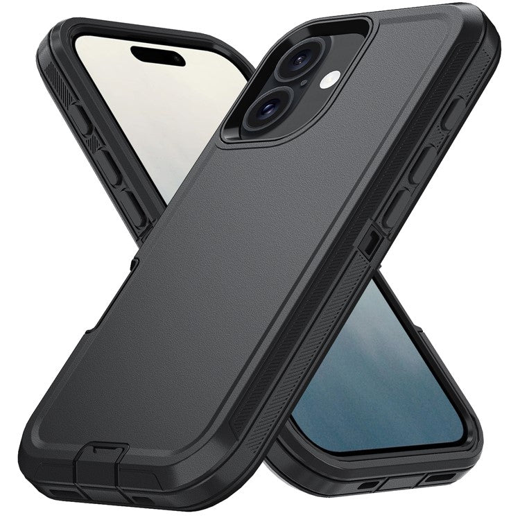 For iPhone 17 Rugged Case PC + TPU Cell Phone Cover with Back Clip Kickstand - Black