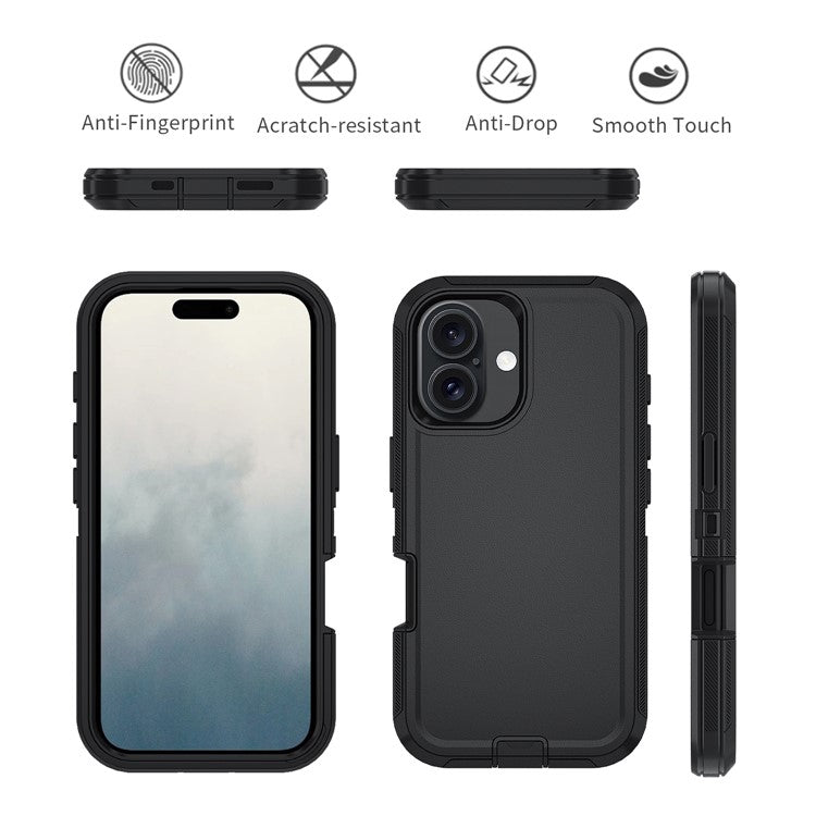For iPhone 17 Rugged Case PC + TPU Cell Phone Cover with Back Clip Kickstand - Black