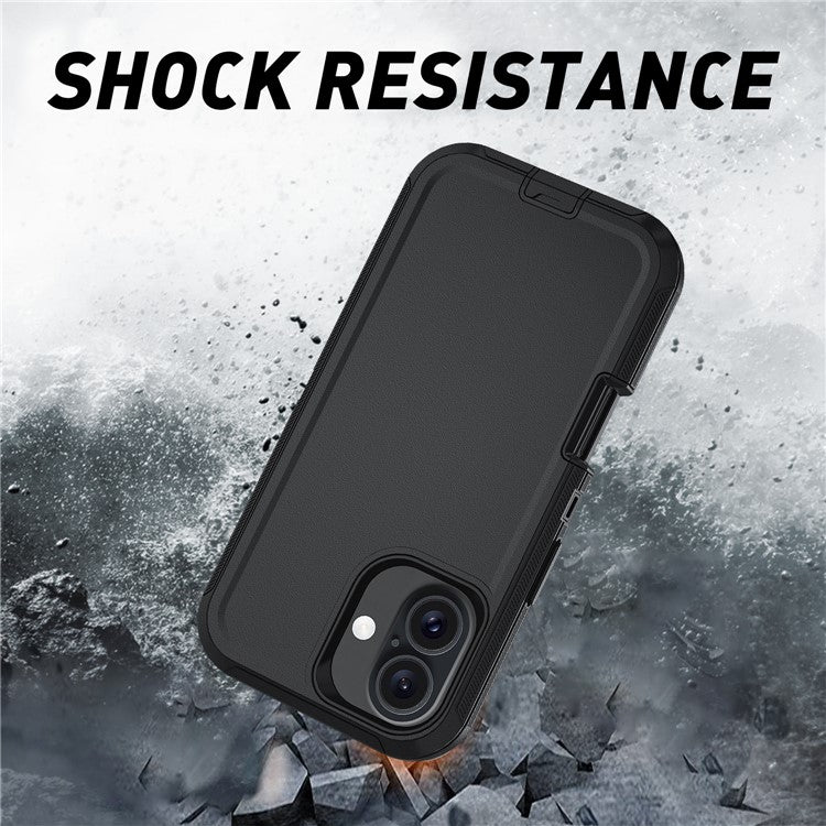 For iPhone 17 Rugged Case PC + TPU Cell Phone Cover with Back Clip Kickstand - Black