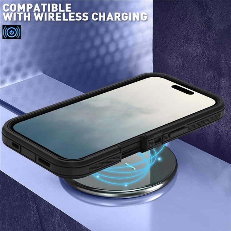 For iPhone 17 Rugged Case PC + TPU Cell Phone Cover with Back Clip Kickstand - Black