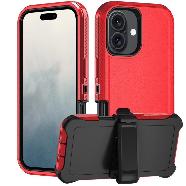 For iPhone 17 Rugged Case PC + TPU Cell Phone Cover with Back Clip Kickstand - Red  /  Black