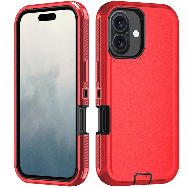 For iPhone 17 Rugged Case PC + TPU Cell Phone Cover with Back Clip Kickstand - Red  /  Black