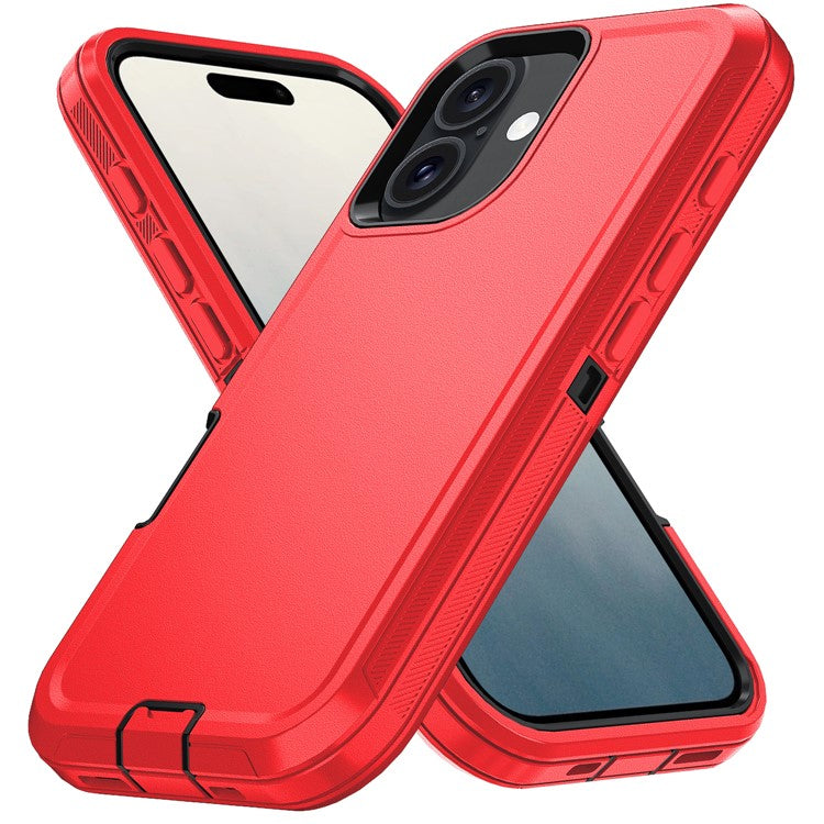 For iPhone 17 Rugged Case PC + TPU Cell Phone Cover with Back Clip Kickstand - Red  /  Black