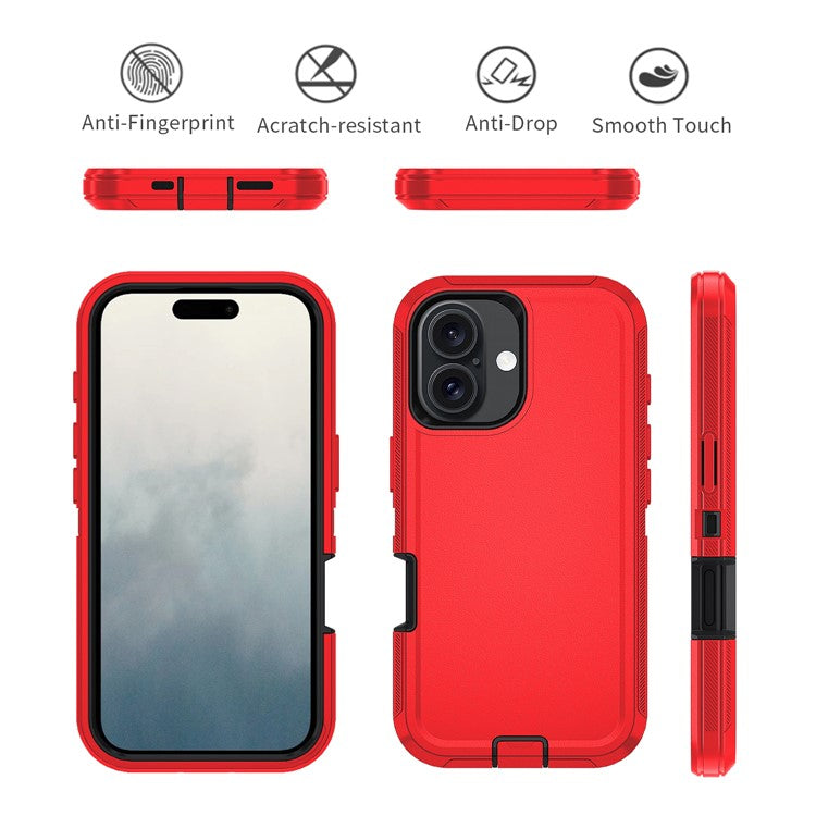 For iPhone 17 Rugged Case PC + TPU Cell Phone Cover with Back Clip Kickstand - Red  /  Black